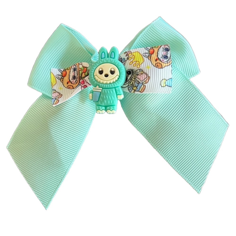 4/$15 Bundle Monster Girls Hair Bow Light Aqua Ribbon with cup